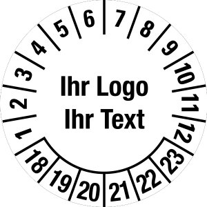 Mehrjahresprüfplakette 2018-2023 | Wunschtext - Folie selbstklebend, weiß & schwarz - Ø 10 mm - 50 Stück