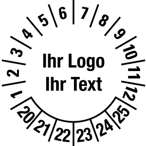 Multi-year test sticker 2020-2025 | Requested text - foil self-adhesive, white & black - Ø 10 mm - 50 pieces