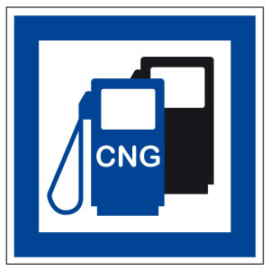 Schild für erneuerbare Energien - CNG Erdgas Tankstelle - Aluminium Selbstklebend  - 25 x 25 cm