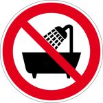 Verbotszeichen - Verbot, dieses Gerät in der Badewanne zu benutzen