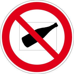 Verbotszeichen - Hinauswerfen von Flaschen verboten - Aluminium - Ø 5 cm