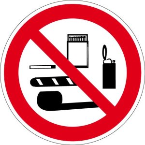 Verbotszeichen - Mitnahme von Rauchwaren und Feuerzeugen verboten - Aluminium - Ø 5 cm