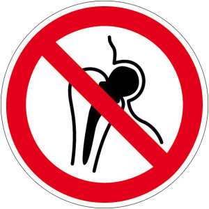 Verbotszeichen - Kein Zutritt für Personen mit Implantaten aus Metall - Aluminium - Ø 5 cm
