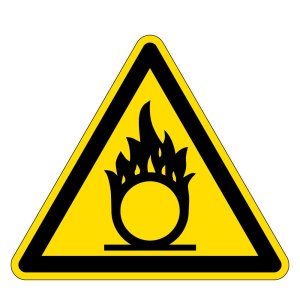 Warnzeichen - Warnung vor brandfördernden Stoffen - Folie Selbstklebend  - Schenkellänge 5 cm