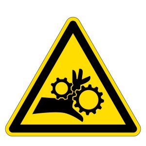 Warnzeichen - Warnung vor Handverletzungen bei Zahnradantrieb - Folie Selbstklebend  - Schenkellänge 5 cm