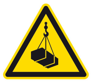 Warnzeichen - Warnung vor schwebender Last - Folie Selbstklebend  - Schenkellänge 5 cm
