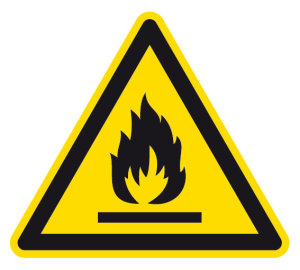 Warnzeichen - Warnung vor feuergefährlichen Stoffen - Folie Selbstklebend  - Schenkellänge 5 cm