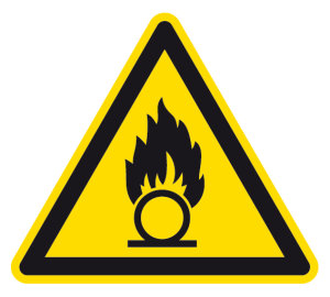 Warnzeichen - Warnung vor brandfördernden Stoffen - Folie Selbstklebend  - Schenkellänge 5 cm