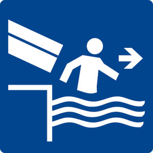 Schwimmbadschild - Rutschenauslauf sofort verlassen - Folie Selbstklebend - 5 x 5 cm