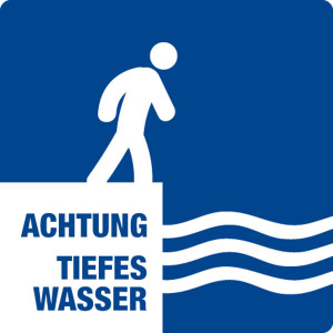 Schwimmbadschild - Achtung tiefes Wasser - Folie Selbstklebend - 5 x 5 cm