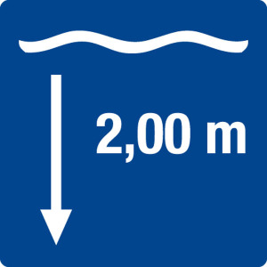 Schwimmbadschild - Wassertiefe 2,00 m - Folie Selbstklebend - 5 x 5 cm