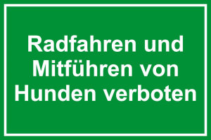 Spielplatzschild - Radfahren und Mitführen von Hunden verboten - Folie Selbstklebend - 20 x 30 cm