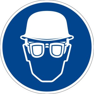 Gebotszeichen - Augen- und Kopfschutz benutzen - Kunststoff - Ø 5 cm