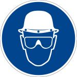 Gebotszeichen - Kopfschutz und Vollschutzbrille benutzen