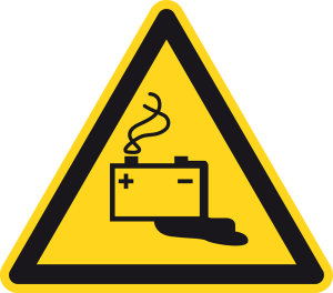 Warnzeichen - Warnung vor Gefahren durch Batterien - Kunststoff - Seitenlänge 5 cm