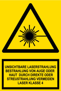 Warnschild - Unsichtbare Laserstrahlung Laser Klasse 4 - Kunststoff - 20 x 30 cm