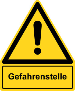 Warnzeichen mit Textfeld - Gefahrenstelle - Kunststoff - Seitenlänge 5 cm