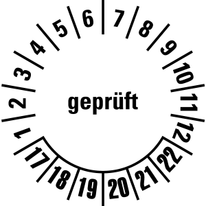 Mehrjahresprüfplakette 2017 - 2022 | Geprüft - Folie selbstklebend, weiß & schwarz - Ø 10 mm - 50 Stück