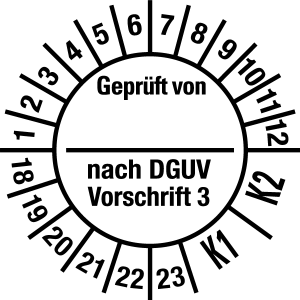 Mehrjahresprüfplakette 2018 - 2023 (K1/K2) | Geprüft von | Wunschfarbe - Folie selbstklebend, weiß & schwarz - Ø 10 mm  - 50 Stück