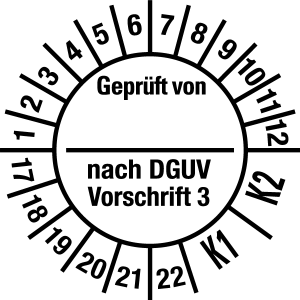 Mehrjahresprüfplakette 2017 - 2022 (K1/K2) | Geprüft von | Wunschfarbe - Folie selbstklebend, weiß & schwarz - Ø 10 mm  - 50 Stück