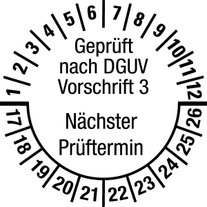 Multi Year Test Plaque 2017 - 2026 | Tested according to DGUV | Desired color - foil self-adhesive, white & black - Ø 15 mm - 50 pieces