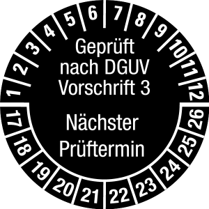 Multi Year Test Plaque 2017 - 2026 | Tested according to DGUV | Custom color - foil self-adhesive, black & white - Ø 15 mm - 50 pieces
