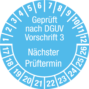 Multi Year Test Plaque 2017 - 2026 | Tested according to DGUV | Desired color - foil self-adhesive, sky blue & white - Ø 15 mm - 50 pieces