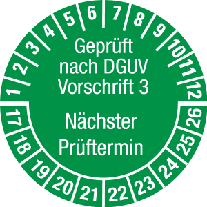 Multi Year Test Plaque 2017 - 2026 | Tested according to DGUV | Desired color - foil self-adhesive, safety green & white - Ø 15 mm - 50 pieces