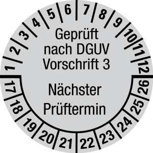 Multi Year Test Plaque 2017 - 2026 | Tested according to DGUV | Custom color - foil self-adhesive, light gray & black - Ø 40 mm - 50 pieces