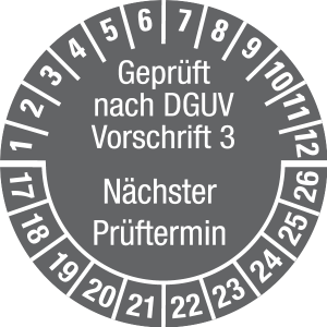 Multi Year Test Plaque 2017 - 2026 | Tested according to DGUV | Desired color - document foil, dark gray & white - Ø 10 mm - 50 pieces