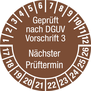Multi Year Test Plaque 2017 - 2026 | Tested according to DGUV | Desired color - document foil, brown & white - Ø 15 mm - 50 pieces