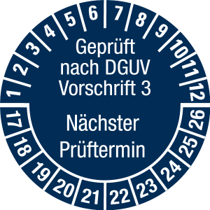Multi Year Test Plaque 2017 - 2026 | Tested according to DGUV | Custom color - document foil, safety blue & white - Ø 25 mm - 50 pieces