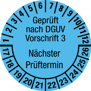 Multi Year Test Plaque 2017 - 2026 | Tested according to DGUV | Custom color - document foil, light blue & black - Ø 40 mm - 50 pieces