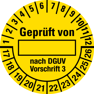 Multi Year Test Plaque 2017 - 2026 | Tested | Desired color - foil self-adhesive, yellow & black - Ø 10 mm - 50 pieces