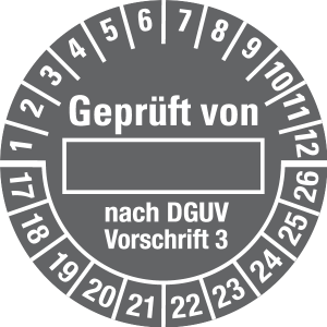 Multi Year Test Plaque 2017 - 2026 | Tested | Desired color - foil self-adhesive, dark gray & white - Ø 10 mm - 50 pieces