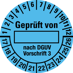 Multi Year Test Plaque 2017 - 2026 | Tested | Custom color - foil self-adhesive, light blue & black - Ø 40 mm - 50 pieces