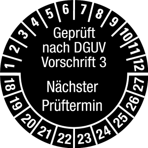 Mehrjahresprüfplakette 2018 - 2027 | Geprüft nach DGUV | Wunschfarbe - Folie selbstklebend, schwarz & weiß - Ø 30 mm  - 50 Stück