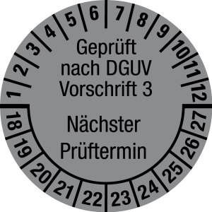 Multi-year test sticker 2018 - 2027 | Tested according to DGUV | Desired color - document foil, silver & black - Ø 40 mm - 50 pieces