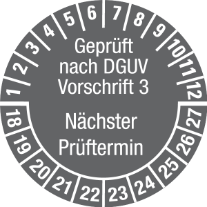 Multi-year test sticker 2018 - 2027 | Tested according to DGUV | Desired color - foil self-adhesive, dark gray & white - Ø 20 mm - 500 pieces