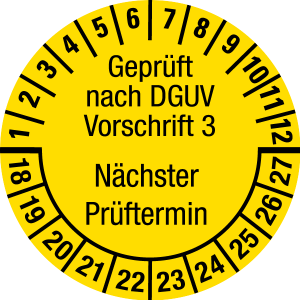 Multi-year test sticker 2018 - 2027 | Tested according to DGUV | Custom color - foil self-adhesive, yellow & black - Ø 25 mm - 500 pieces