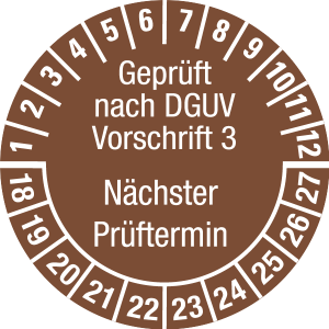 Multi-year test sticker 2018 - 2027 | Tested according to DGUV | Desired color - document foil, brown & white - Ø 10 mm - 500 pieces
