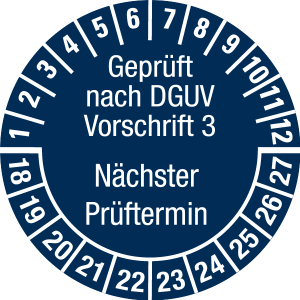 Multi-year test sticker 2018 - 2027 | Tested according to DGUV | Custom color - document foil, white & black - Ø 10 mm - 500 pieces