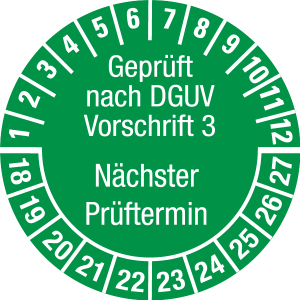 Multi-year test sticker 2018 - 2027 | Tested according to DGUV | Custom color - document foil, safety green & white - Ø 20 mm - 500 pieces