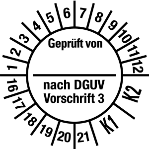 Mehrjahresprüfplakette 2016 - 2021 (K1/K2) | Geprüft von | Wunschfarbe - Folie selbstklebend, weiß & schwarz - Ø 10 mm  - 50 Stück