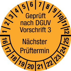 Mehrjahresprüfplakette 2016 - 2025 | Geprüft nach DGUV | Wunschfarbe - Folie selbstklebend, weiß & schwarz - Ø 30 mm  - 50 Stück