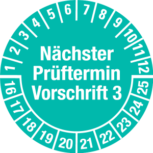 Mehrjahresprüfplakette 2016 - 2025 | Nächster Prüftermin | Wunschfarbe - Folie selbstklebend, sicherheitsblau & weiß - Ø 30 mm  - 50 Stück