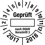 Mehrjahresprüfplakette 2017 - 2018 | Geprüft nach DGUV | Wunschfarbe