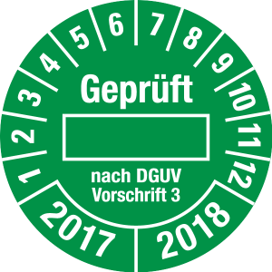 Mehrjahresprüfplakette 2017 - 2018 | Geprüft nach DGUV | Wunschfarbe - Dokumentenfolie, weiß & schwarz - Ø 20 mm  - 50 Stück