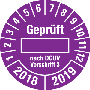 Mehrjahresprüfplakette 2018 - 2019 | Geprüft nach DGUV | Wunschfarbe - Folie selbstklebend, gold & schwarz - Ø 25 mm  - 500 Stück