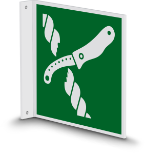 Rettungszeichen - Messer für Rettungsfloßausrüstung (E035) - Fahnenschild Wandmontage - 10 cm 